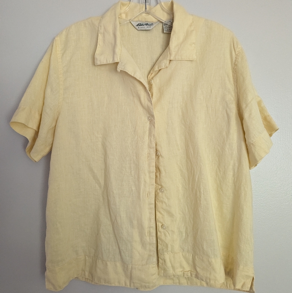 Yellow Linen Button Up Eddie Bauer